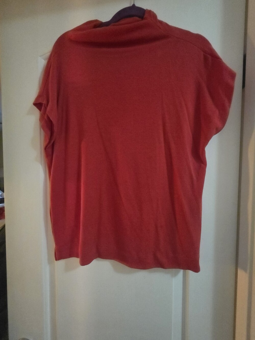 78 & Sunny!! Women's Draped Short-Sleeve Mock Neck in Coral Red